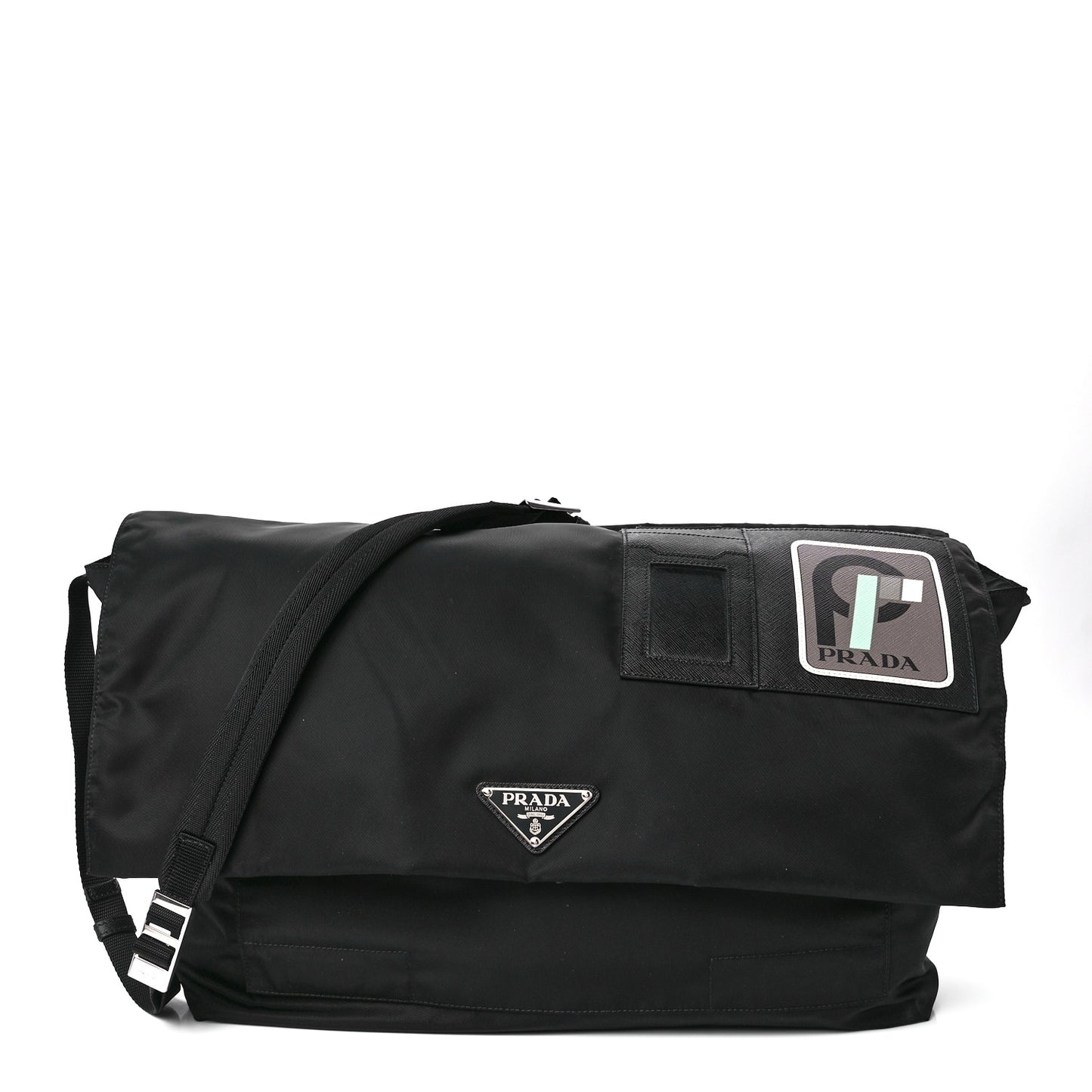 Tessuto Nylon Saffiano Racing Logo Messenger Bag Black