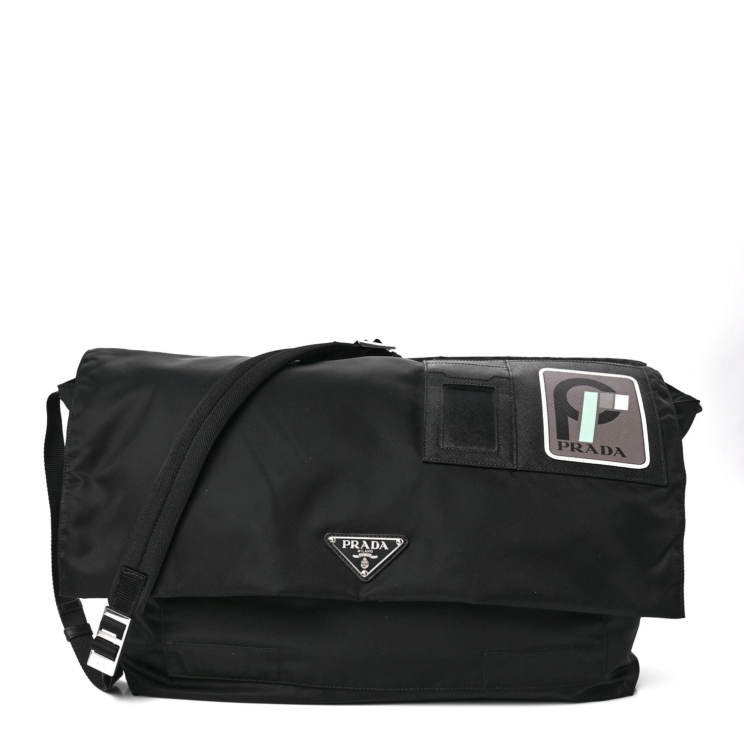 Prada Tessuto Nylon Saffiano Racing Logo Messenger Bag Black 1 of 13