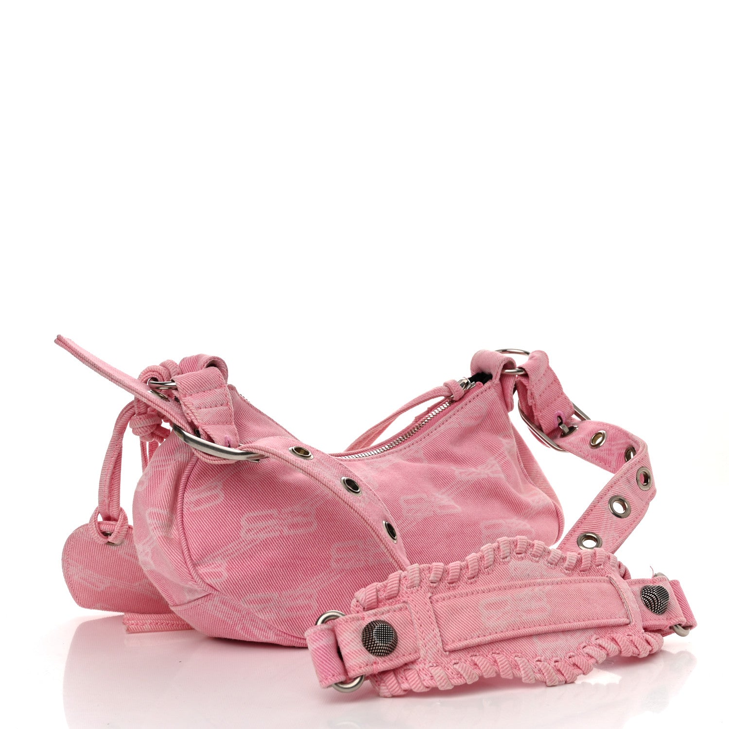 Balenciaga Denim BB Monogram Le Cagole Shoulder Bag XS Pink 3 of 11