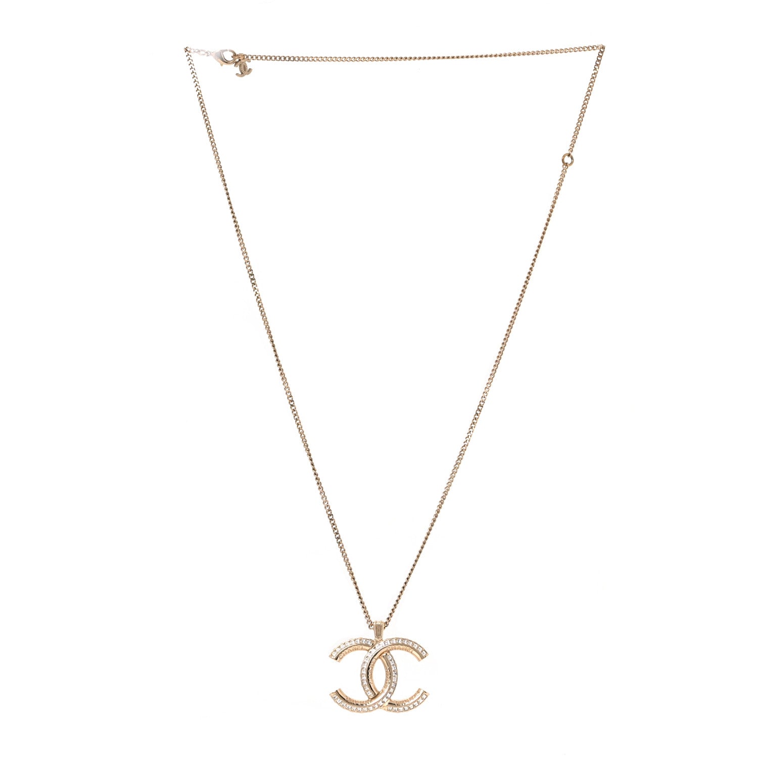 Chanel Crystal CC Pendant Necklace Gold 3 of 4
