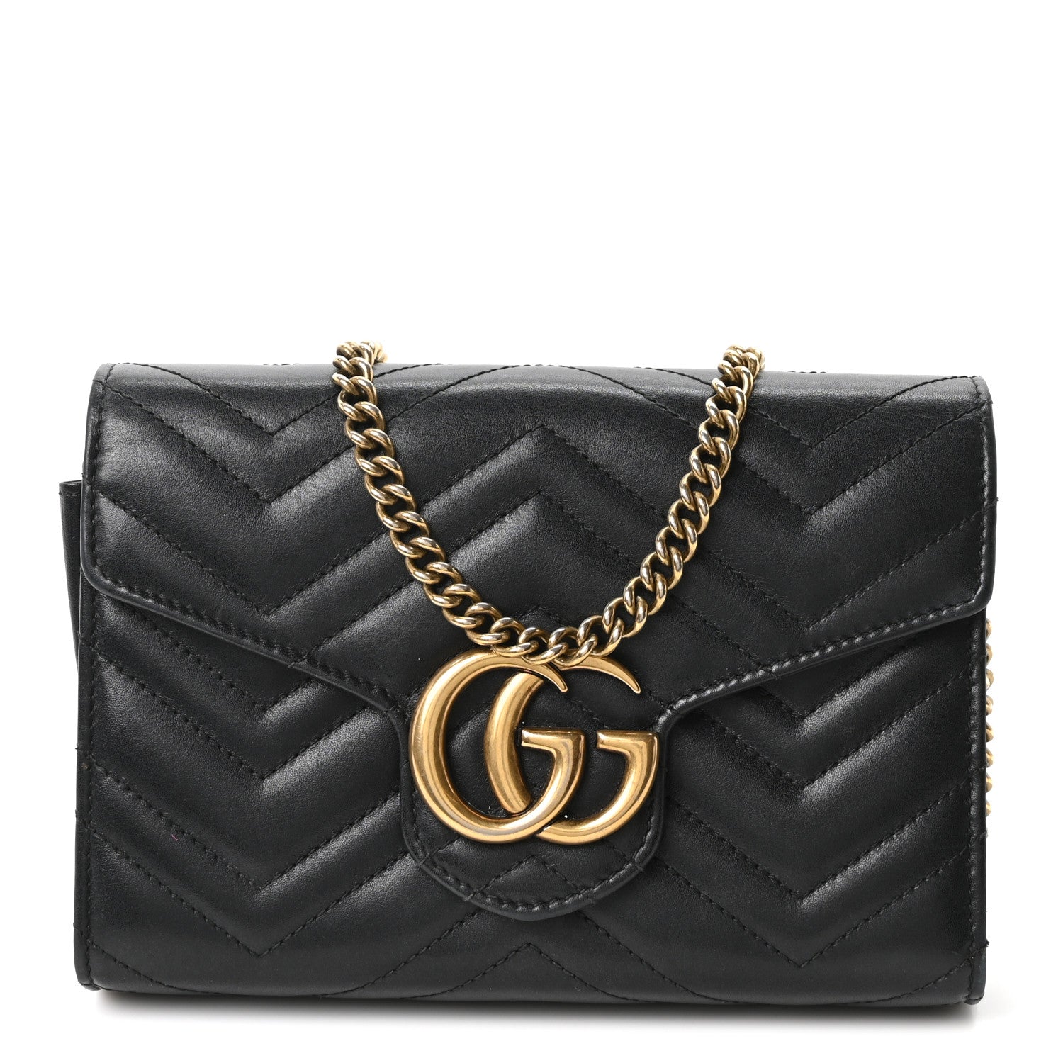 Gucci Calfskin Matelasse GG Marmont Chain Wallet Black 1 of 10
