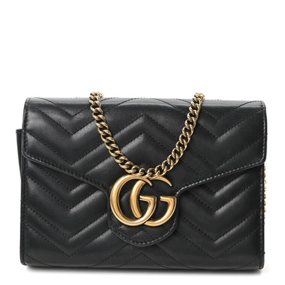 Gucci Calfskin Matelasse GG Marmont Chain Wallet Black 1 of 10