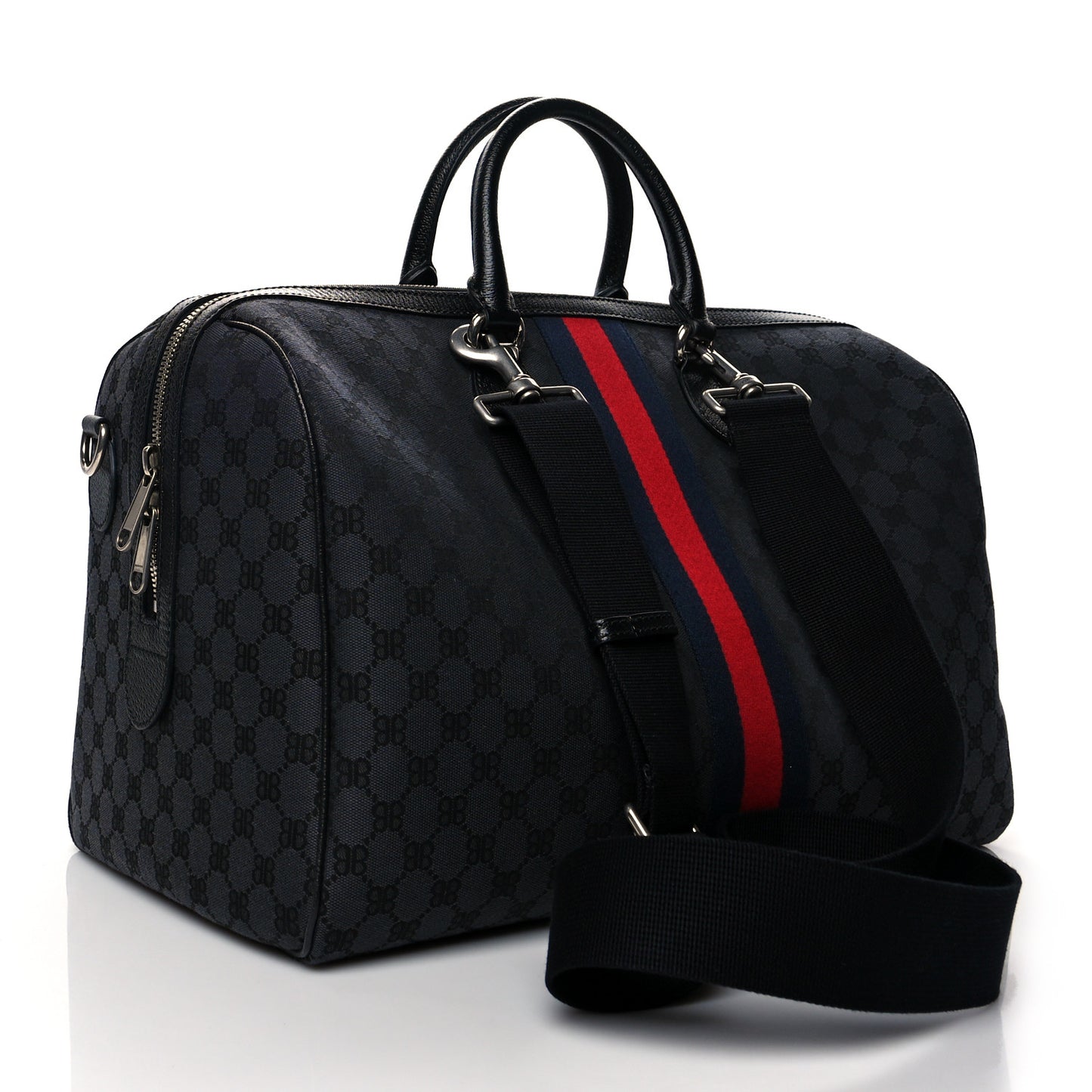 X BALENCIAGA BB Monogram Web Graffiti Medium Ophidia Carry-On Duffle Bag Black