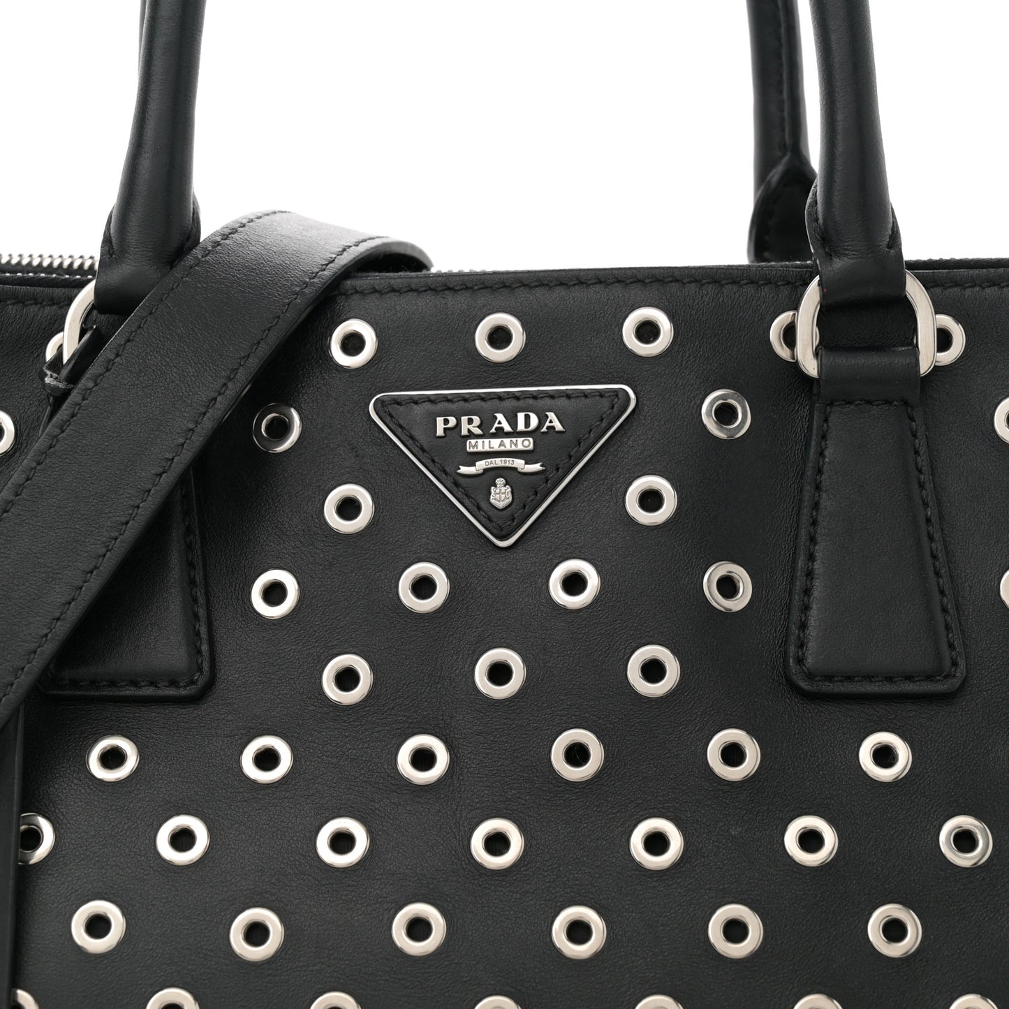 City Calf Grommet Large Double Zip Tote Black