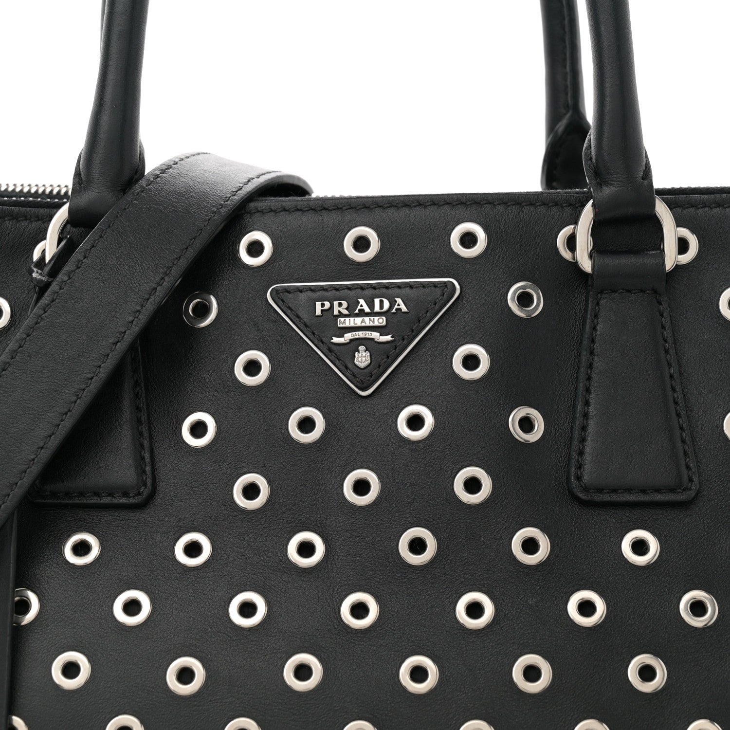 Prada City Calf Grommet Large Double Zip Tote Black 8 of 15