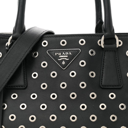 Prada City Calf Grommet Large Double Zip Tote Black 8 of 15
