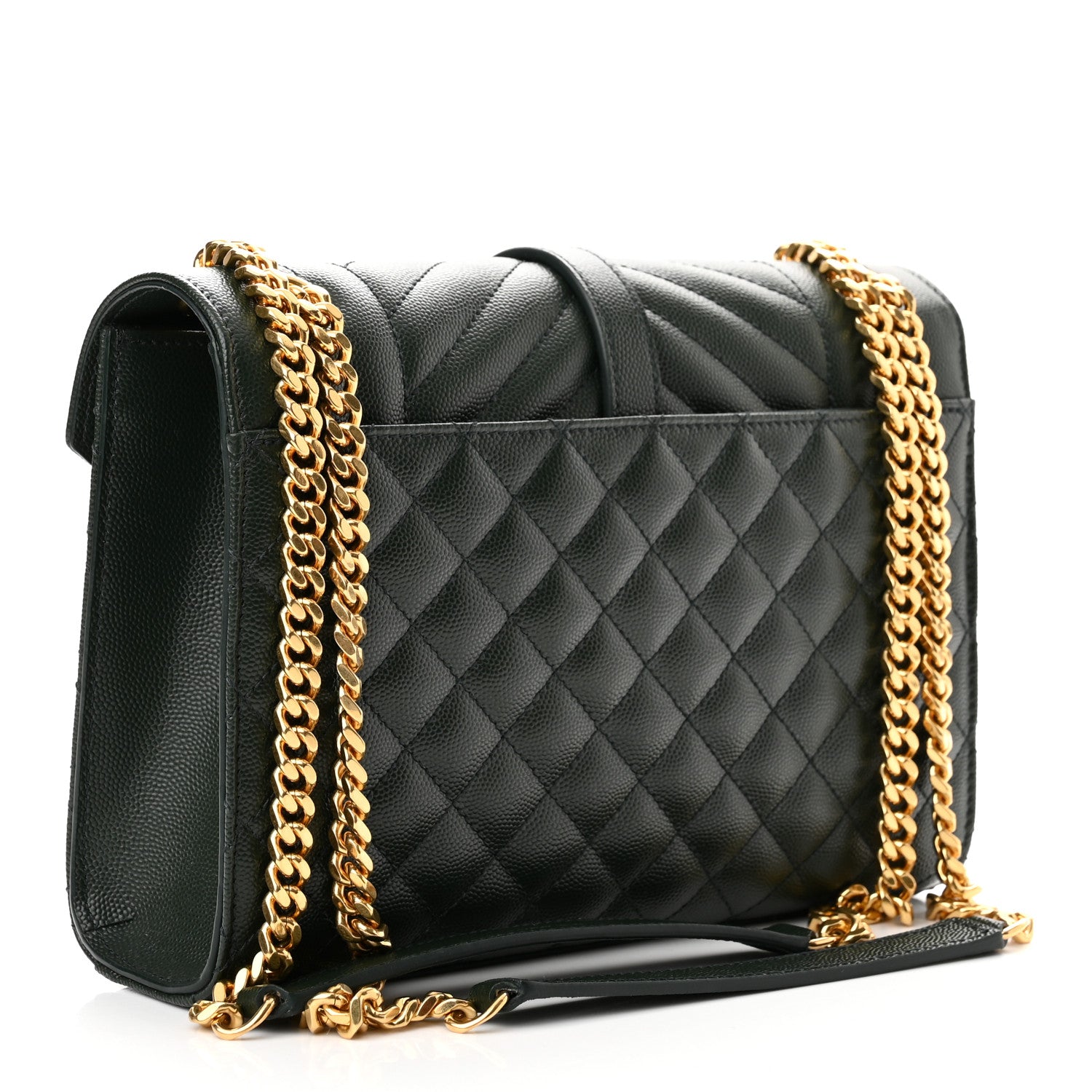 Saint Laurent Grain De Poudre Textured Mixed Matelasse Medium Triquilt Monogram Satchel Vert Fonce 3 of 9