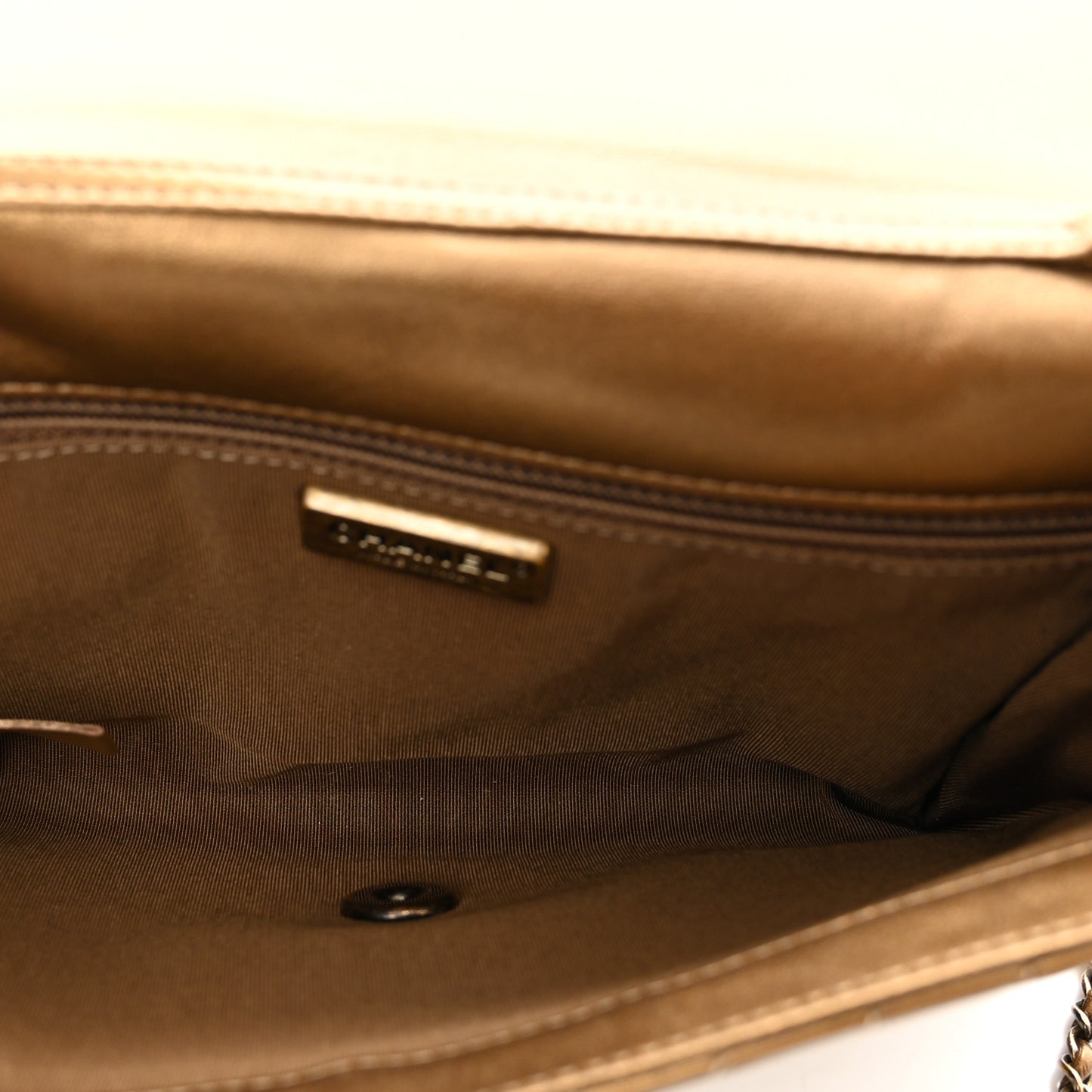 Metallic Lambskin Chevron Quilted Rock The Corner Clutch With Chain Bronze