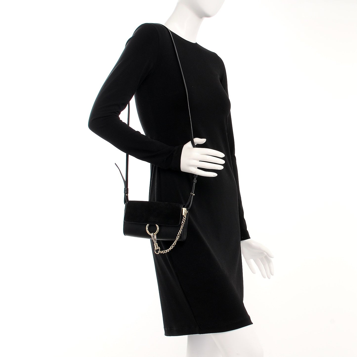 Suede Calfskin Mini Faye Shoulder Bag Black