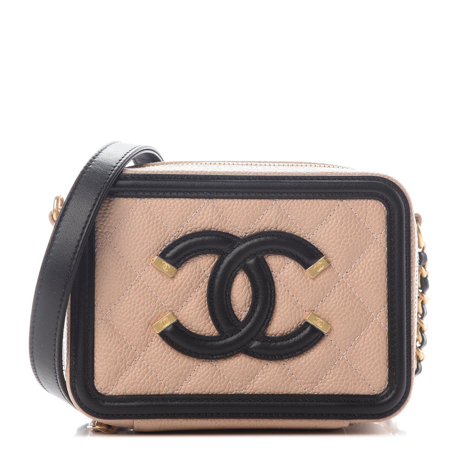 Chanel Caviar Quilted CC Filigree Vanity Clutch With Chain Beige Black 1 of 9
