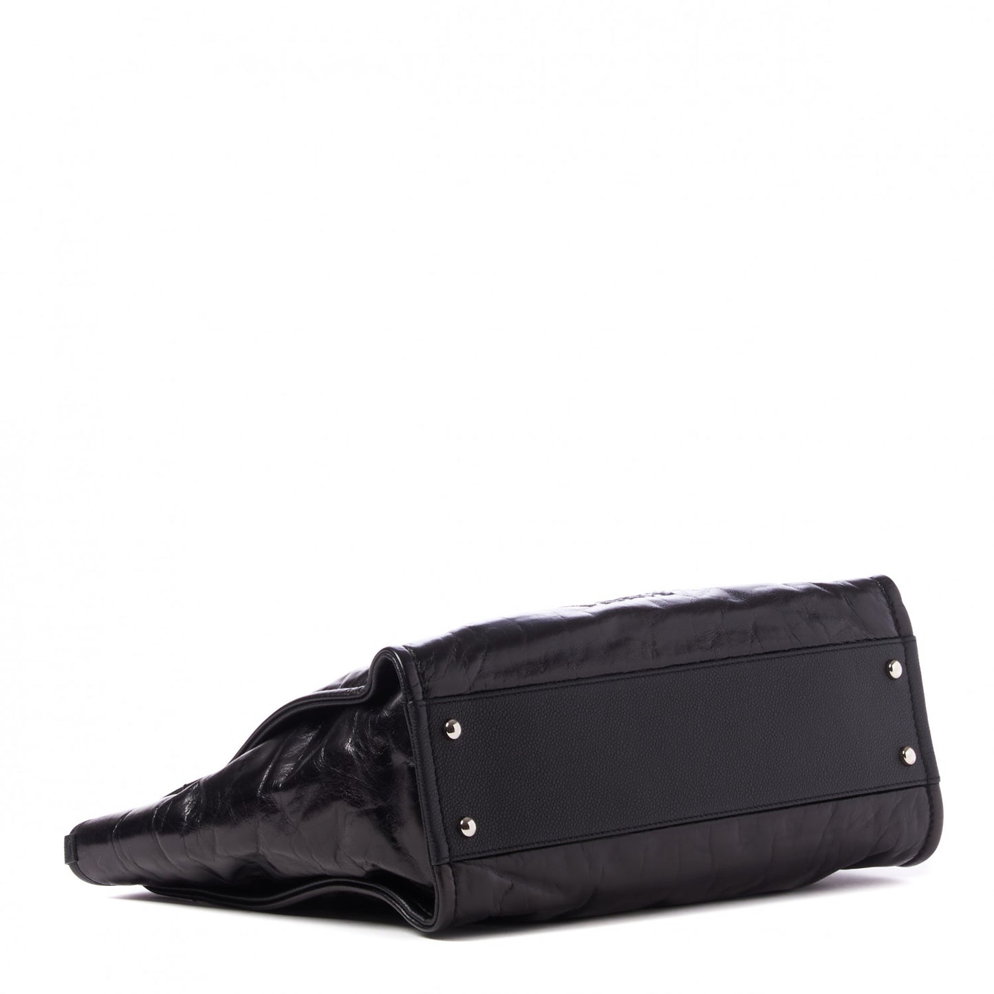 Glazed Calfskin Small Deauville Tote Black