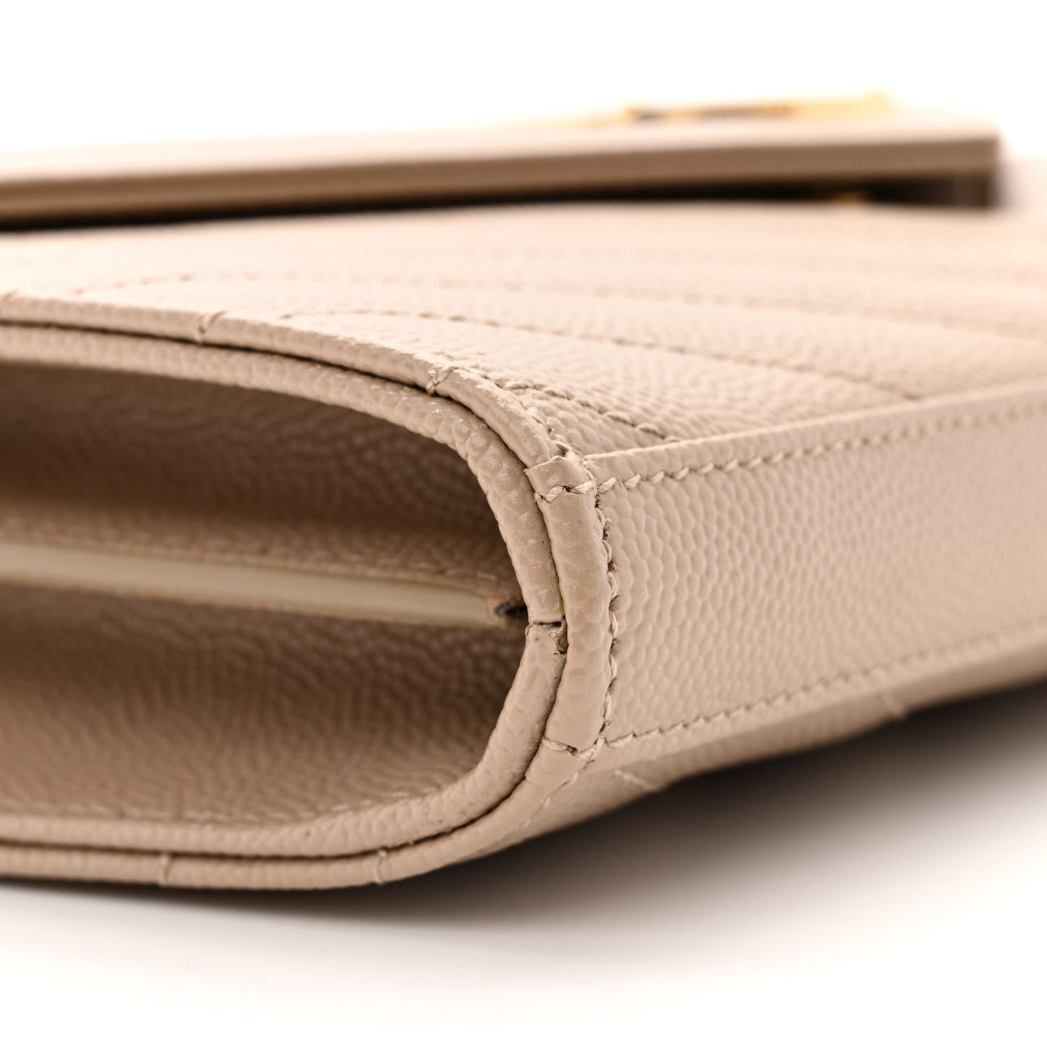 Saint Laurent Grain De Poudre Matelasse Chevron Monogram Chain Wallet Dark Beige 8 of 10