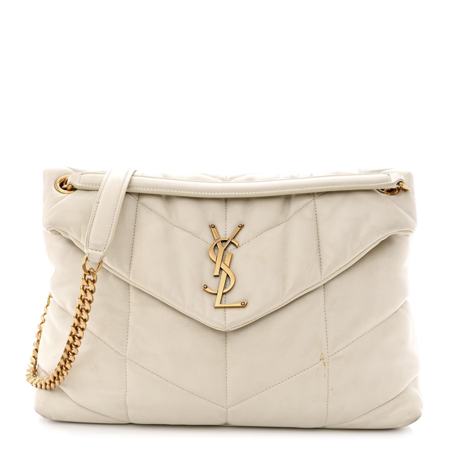 Saint Laurent Lambskin Quilted Medium Loulou Puffer Monogram Chain Satchel Crema Soft 1 of 19