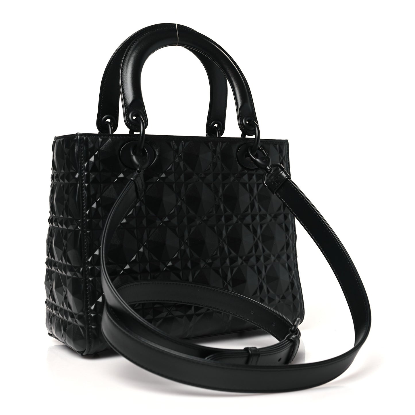 Calfskin Cannage Diamond Cannage Medium Lady Dior Black