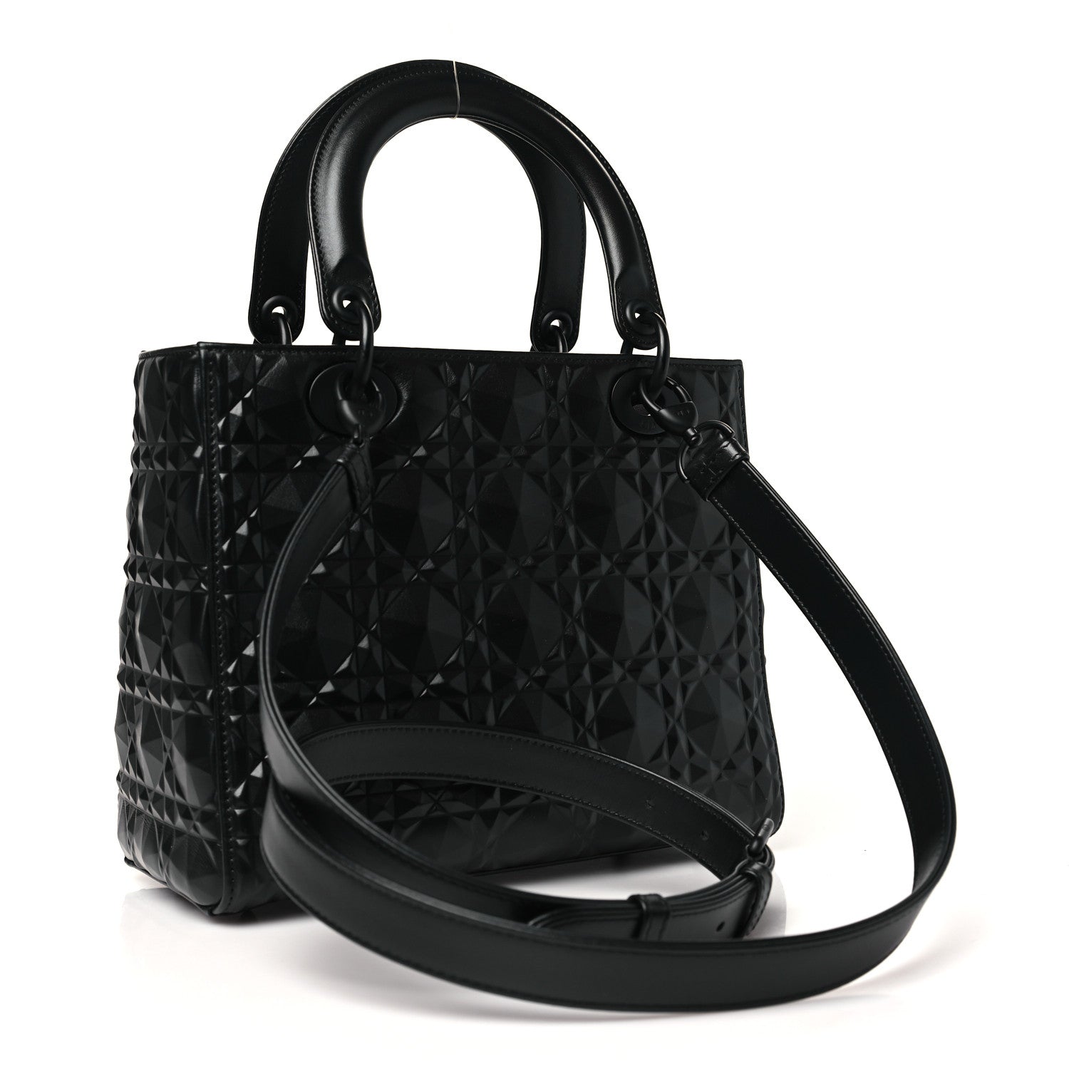 Christian Dior Calfskin Cannage Diamond Cannage Medium Lady Dior Black 3 of 10