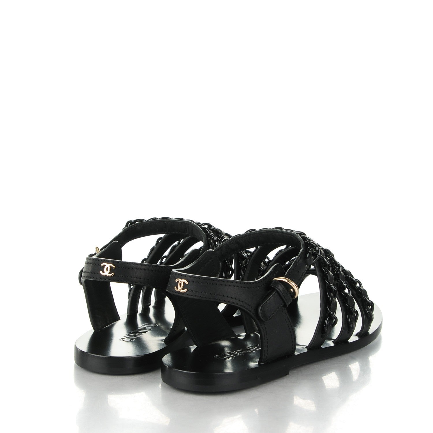 Chanel Calfskin Chain Flat Sandals 39 Black 4 of 7