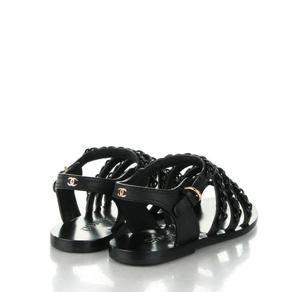 Chanel Calfskin Chain Flat Sandals 39 Black 4 of 7