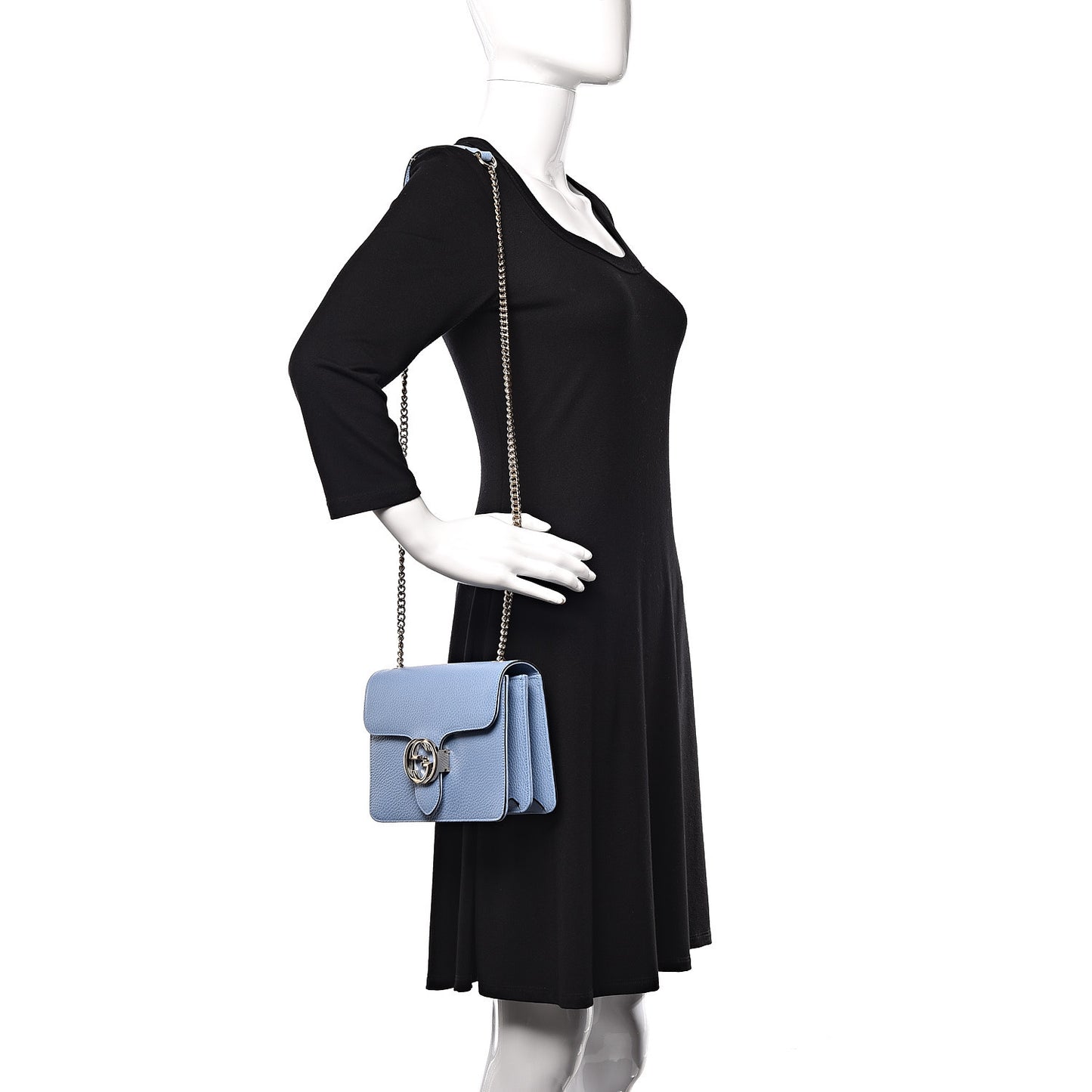 Dollar Calfskin Small Interlocking G Shoulder Bag Mineral Blue