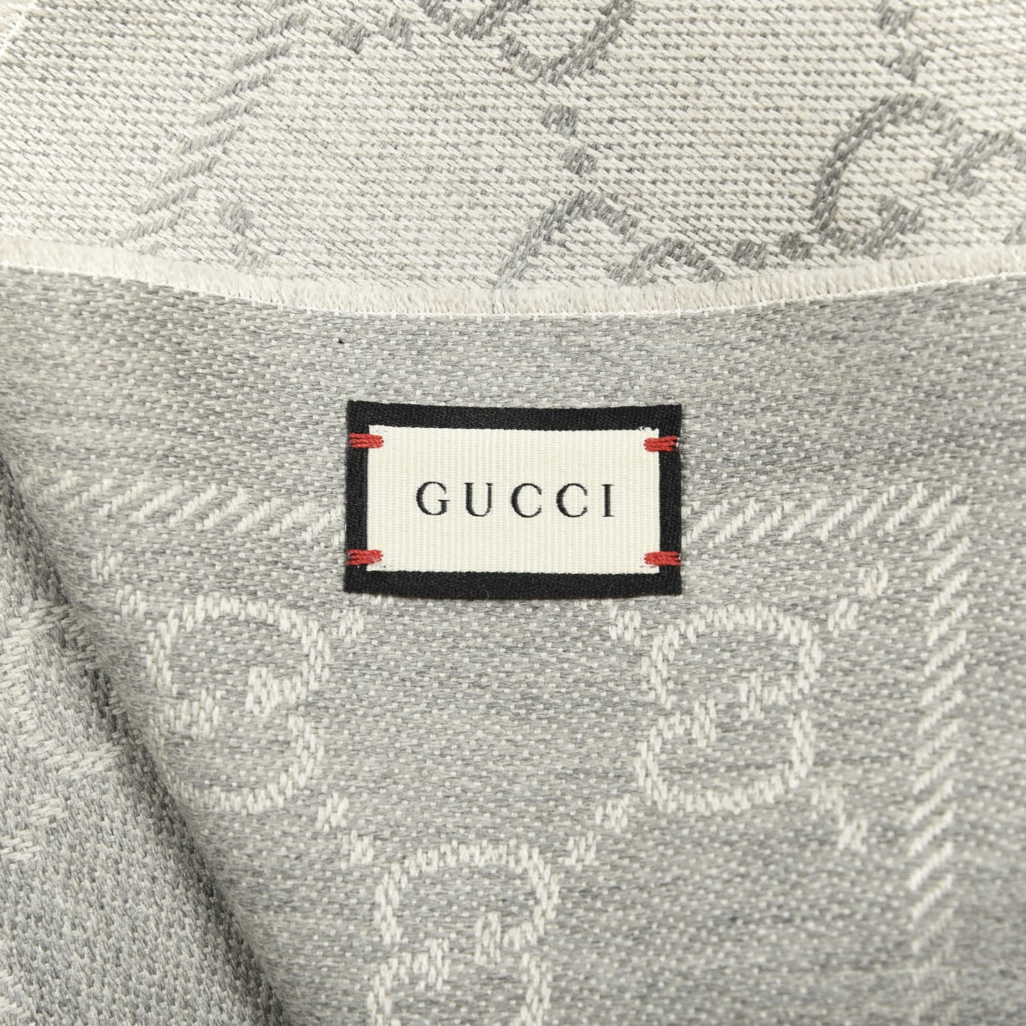 Wool Jacquard GG Monogram Sten Fringe Scarf Zinc Light Grey