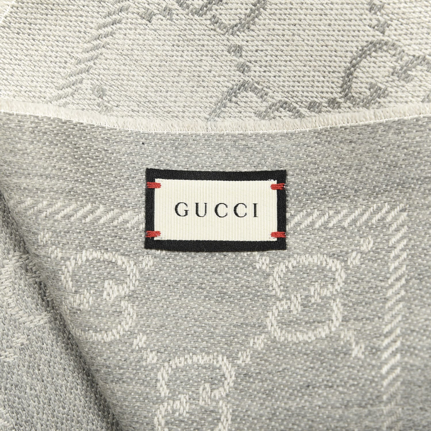 Gucci Wool Jacquard GG Monogram Sten Fringe Scarf Zinc Light Grey 3 of 4