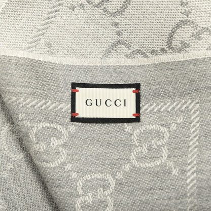 Gucci Wool Jacquard GG Monogram Sten Fringe Scarf Zinc Light Grey 3 of 4