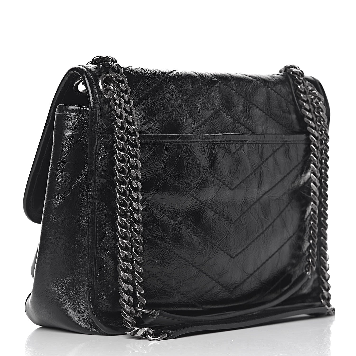 Saint Laurent Crinkled Calfskin Matelasse Monogram Medium Niki Chain Satchel Black 3 of 10