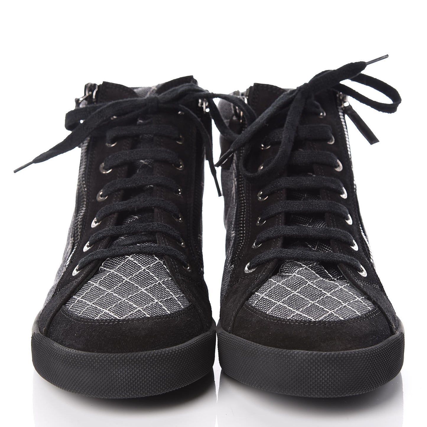 Toile Suede Calfskin CC High Top Sneakers 39 Dark Grey