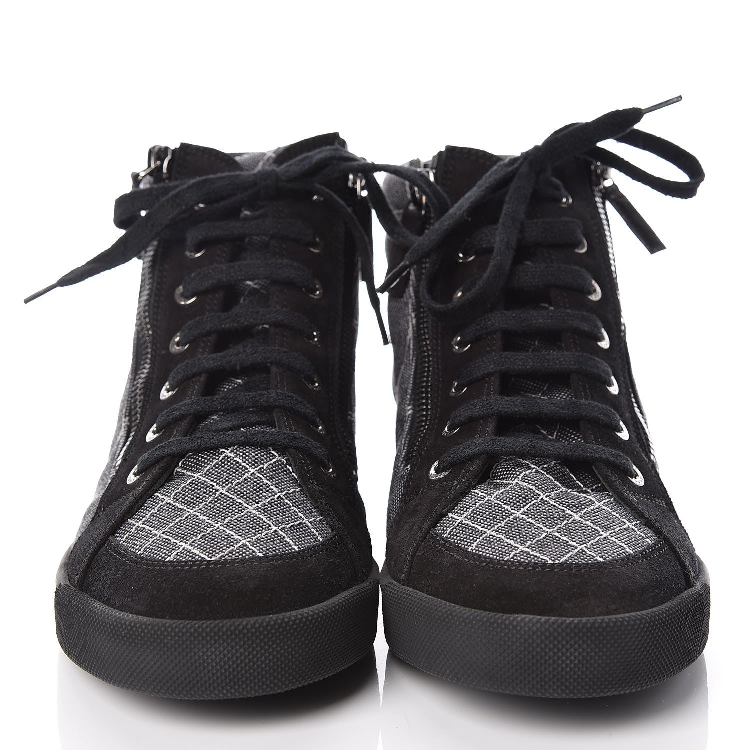Chanel Toile Suede Calfskin CC High Top Sneakers 39 Dark Grey 2 of 9
