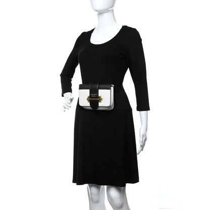 Prada Saffiano City Calf Cahier Belt Bag White Black 2 of 9