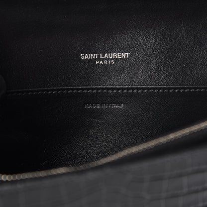 Saint Laurent Calfskin Crocodile Embossed Monogram Uptown Crossbody Black 7 of 11