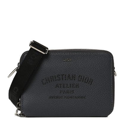 Christian Dior Grained Calfskin Double Zip Crossbody Pouch Black 1 of 9