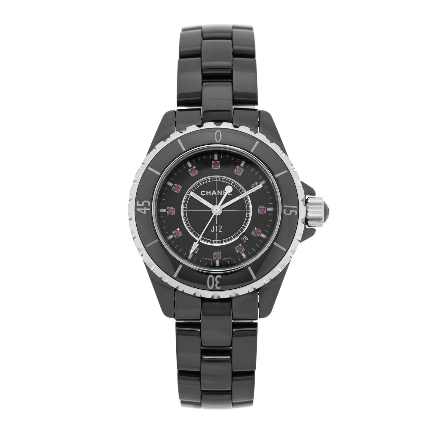 Stainless Steel Ceramic Ruby 33mm J12 Quartz Watch Black