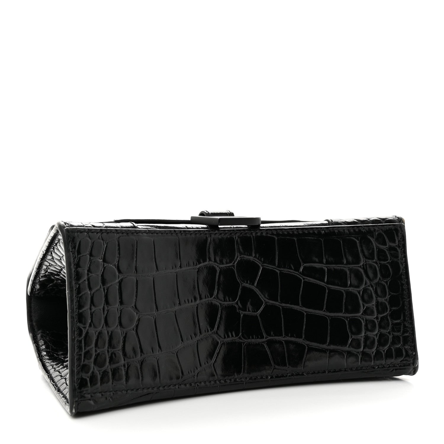 Balenciaga Shiny Calfskin Monochrome Crocodile Embossed Small Hourglass Top Handle Bag Black 4 of 16
