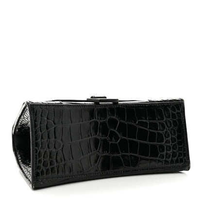 Balenciaga Shiny Calfskin Monochrome Crocodile Embossed Small Hourglass Top Handle Bag Black 4 of 16