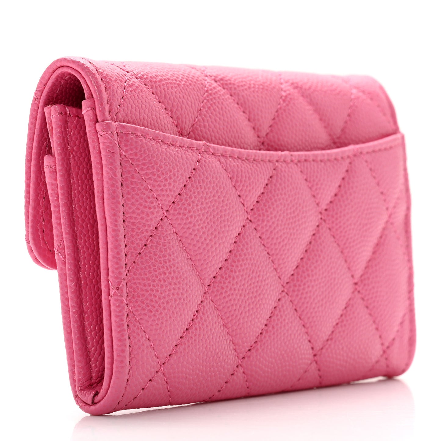 Caviar Quilted Flap Card Holder Wallet Pink