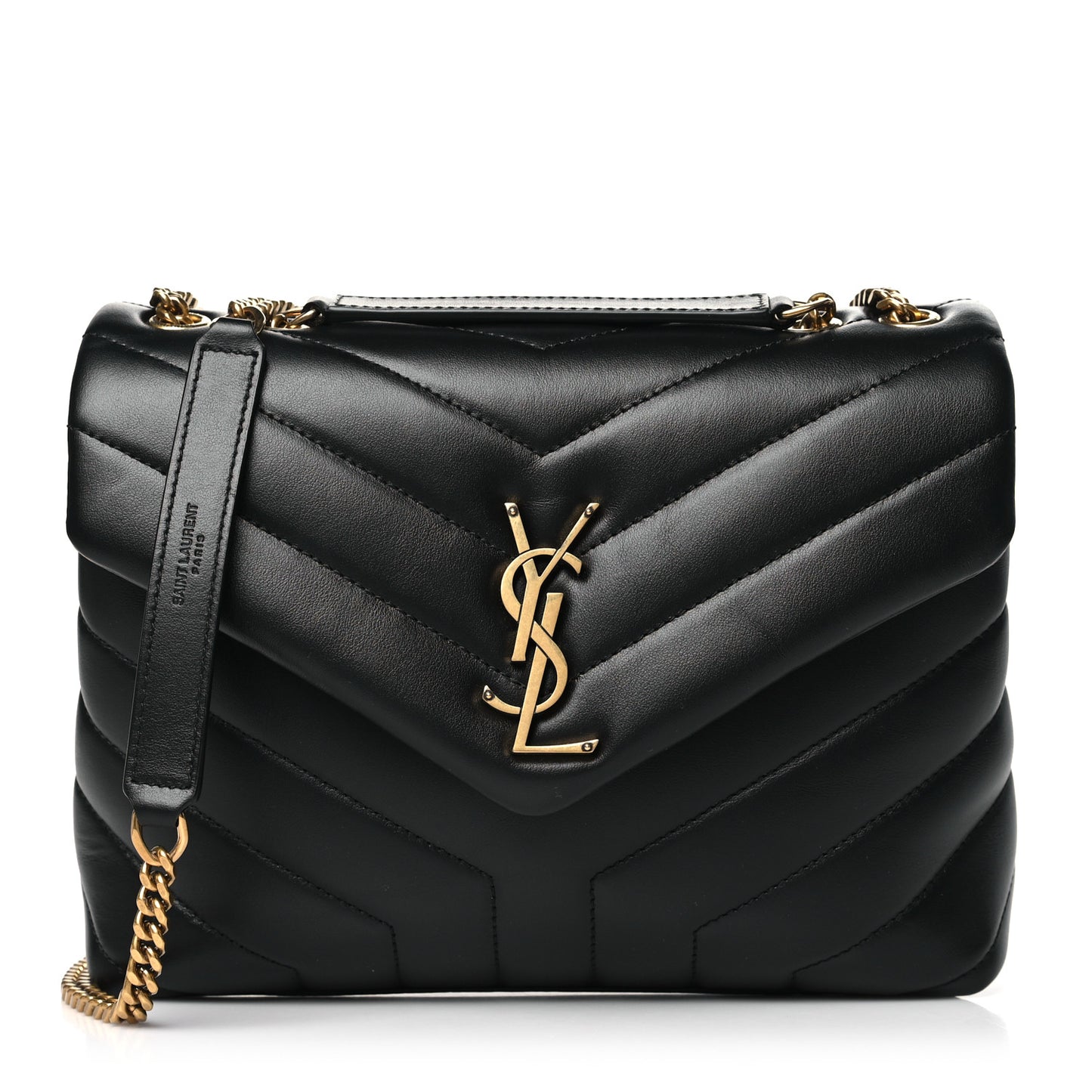 Calfskin Y Quilted Monogram Small Loulou Chain Satchel Black
