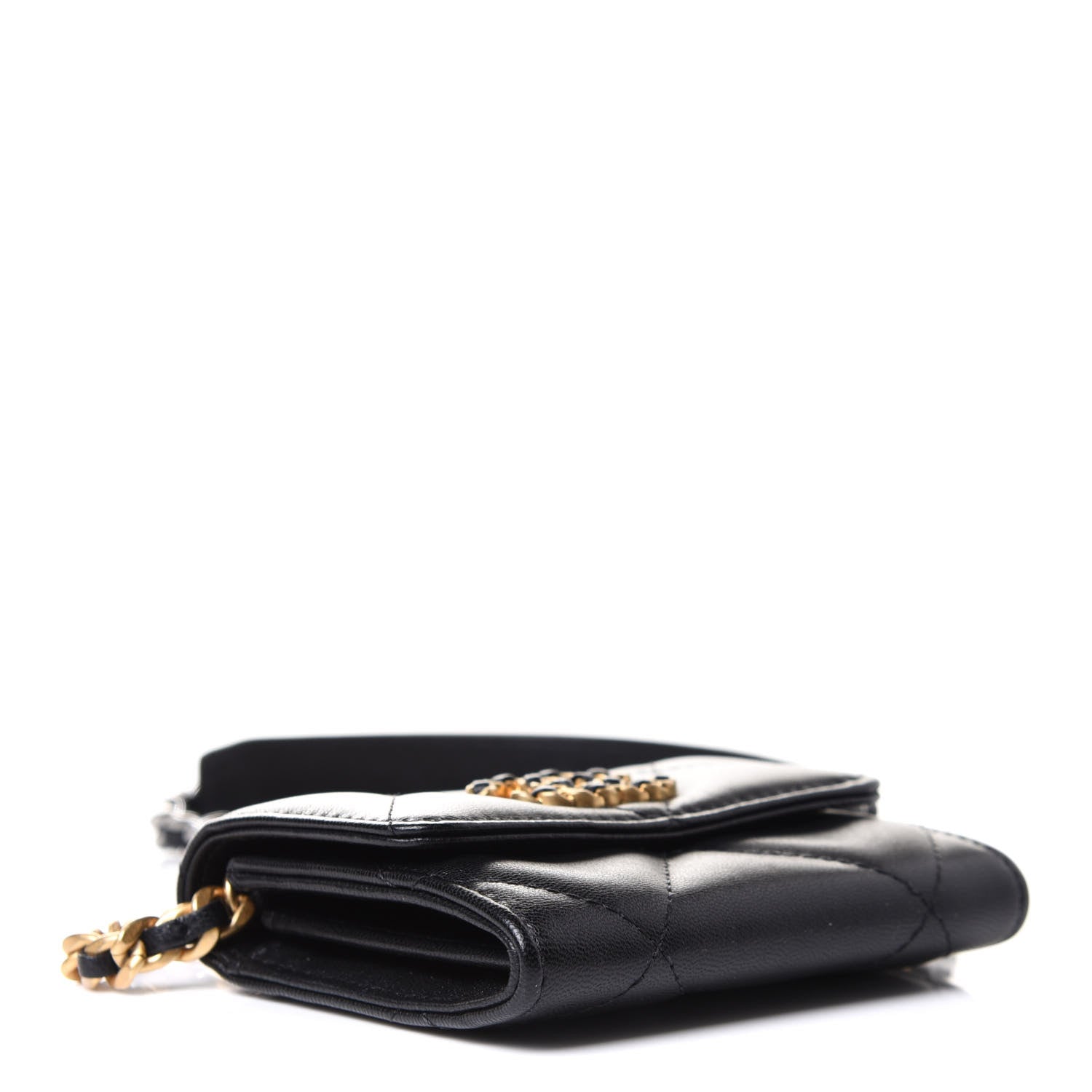 Chanel Shiny Goatskin Quilted Chanel 19 Flap Coin Purse With Chain Black 6 of 14