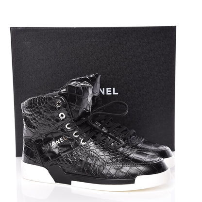 Chanel Calfskin Crocodile Embossed Mens Cocodile High Top Sneakers 43 Black 8 of 8