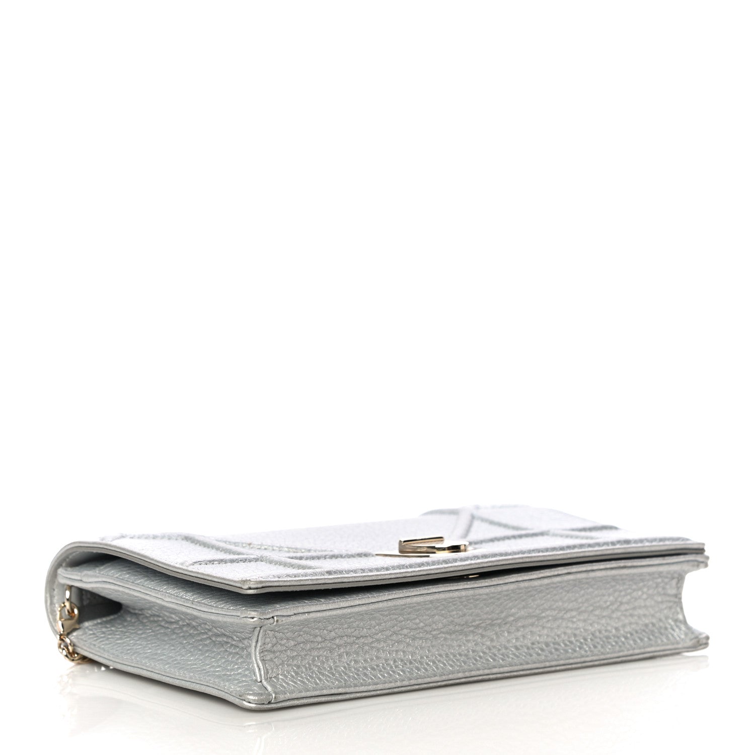Christian Dior Metallic Grained Calfskin Diorama Wallet on Chain Pouch Silver 4 of 10