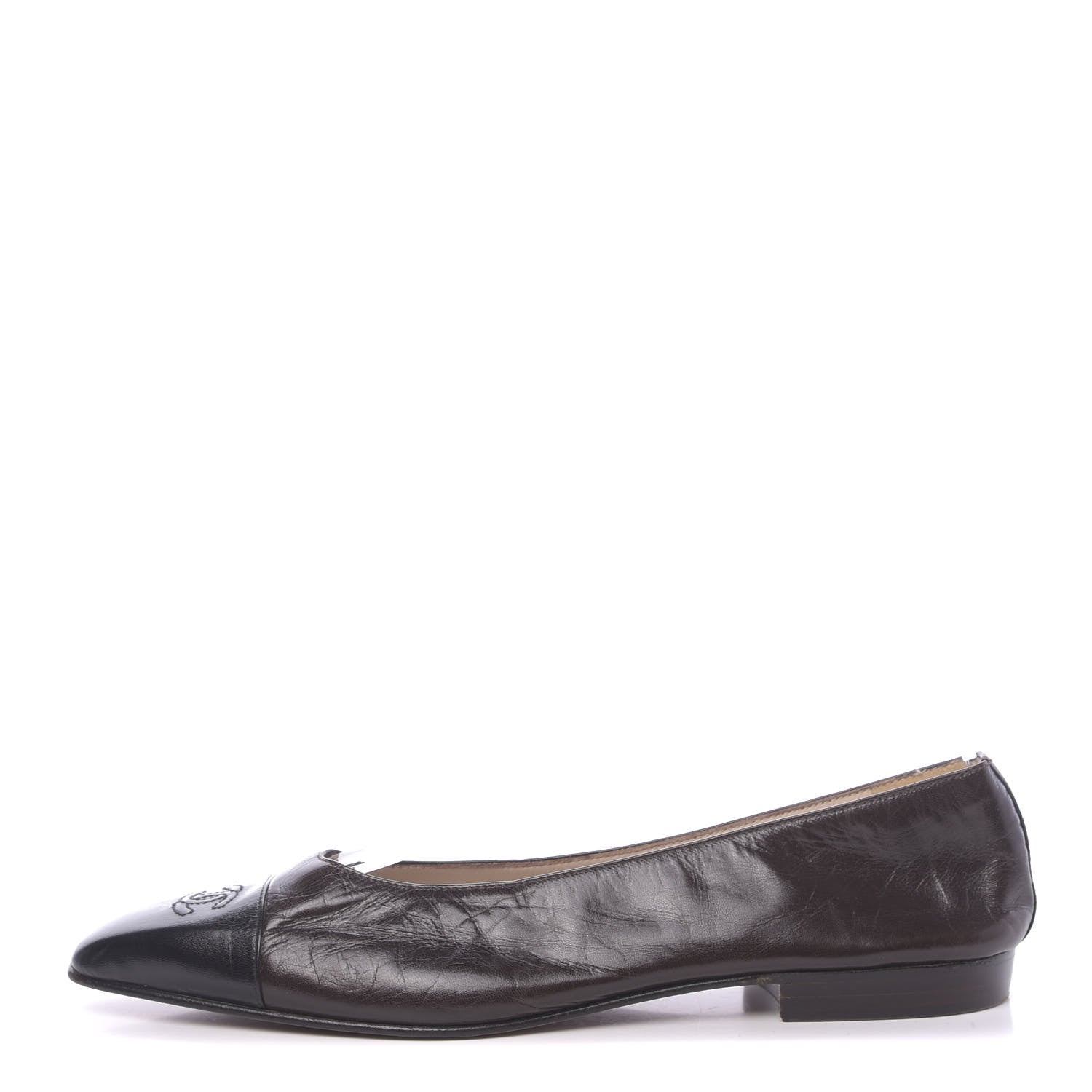 Chanel Lambskin CC Cap Toe Ballerina Flats 10 Brown Black 1 of 9