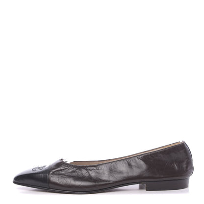 Chanel Lambskin CC Cap Toe Ballerina Flats 10 Brown Black 1 of 9