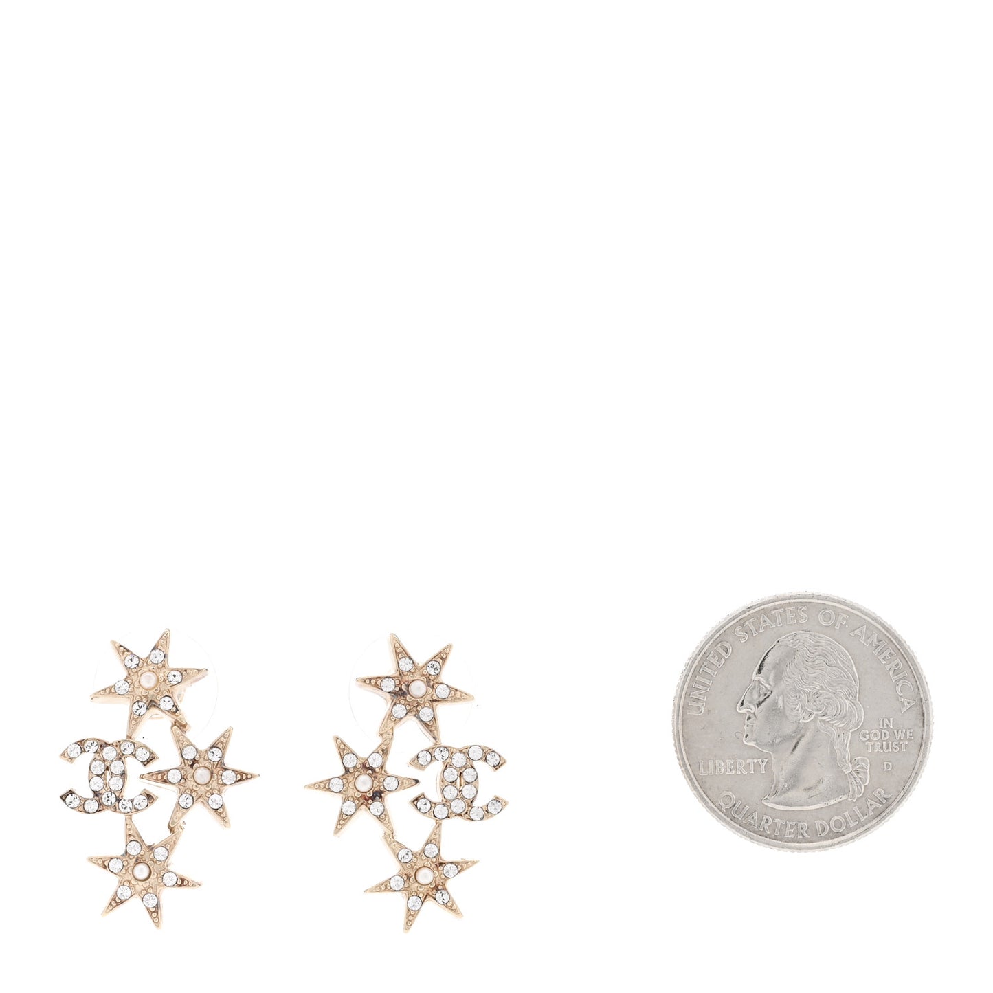 Crystal Pearl CC Star Earrings Gold