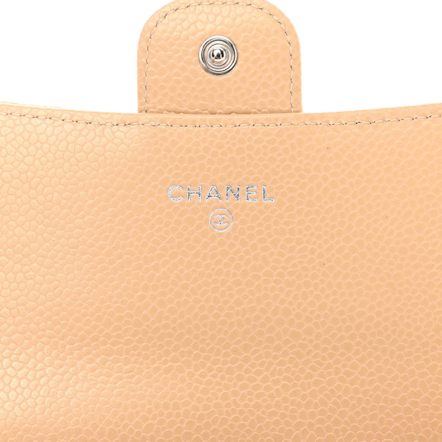 Caviar Quilted Large Gusset Flap Wallet Beige