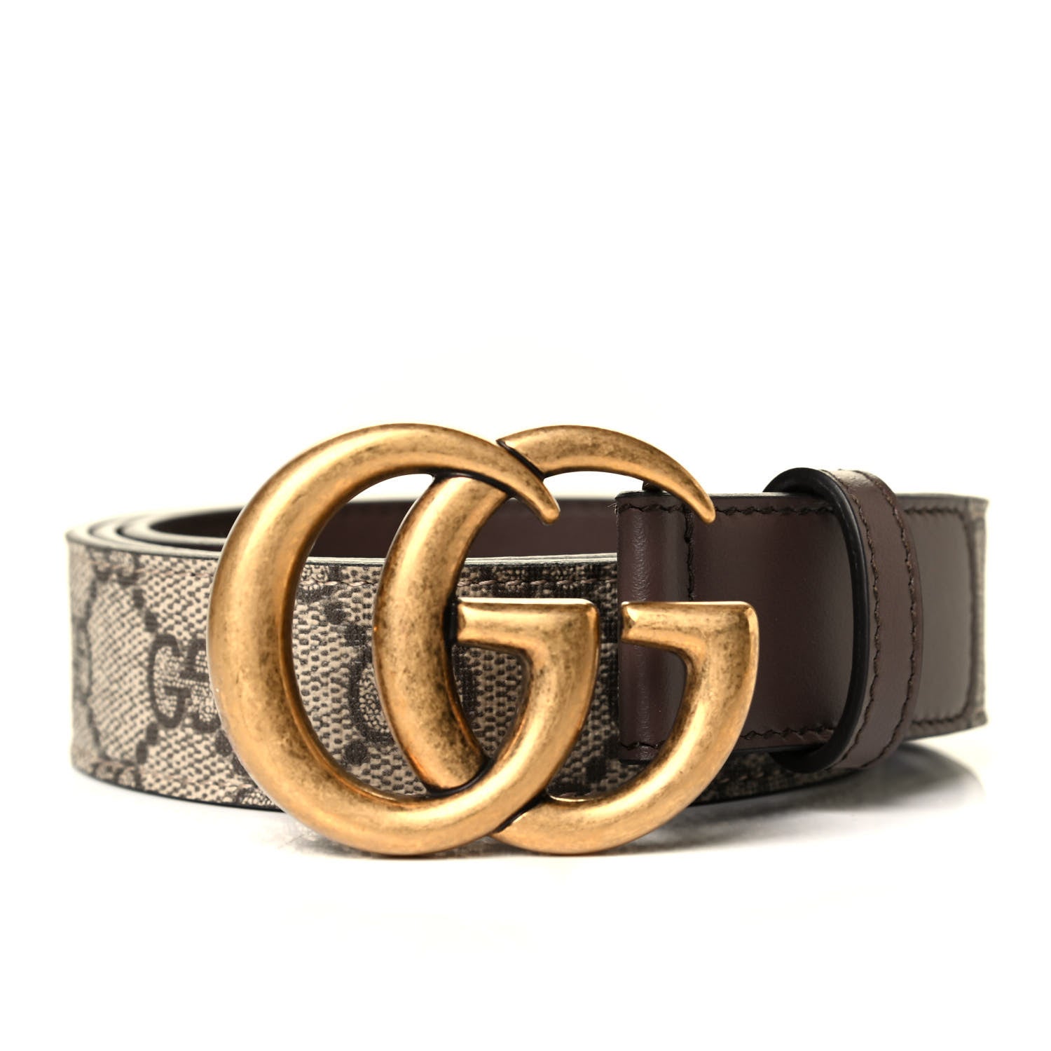 Gucci GG Supreme Monogram Matte Plutone Calfskin Double G 30mm Belt 90 36 Beige Ebony New Acero 3 of 4