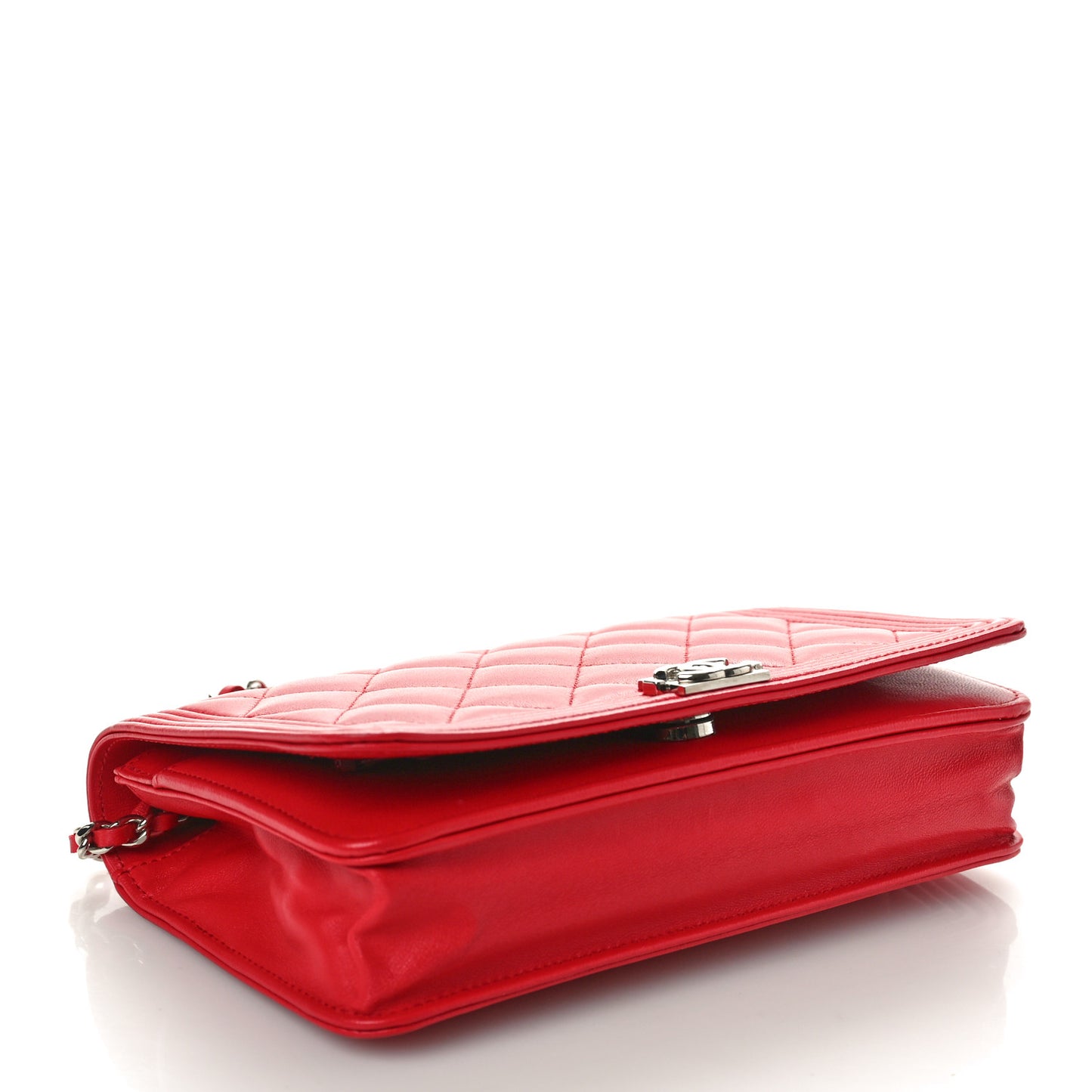 Lambskin Quilted Boy Wallet On Chain WOC Red