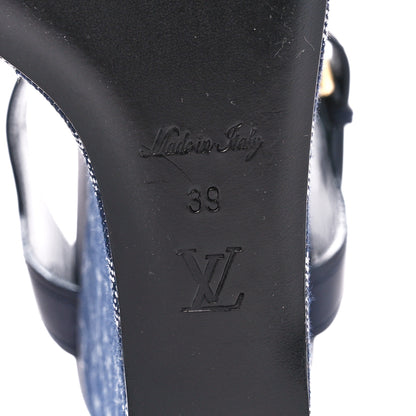 Louis Vuitton Calfskin Monogram Denim Waterfall Wedge Sandals 39 Blue 6 of 8