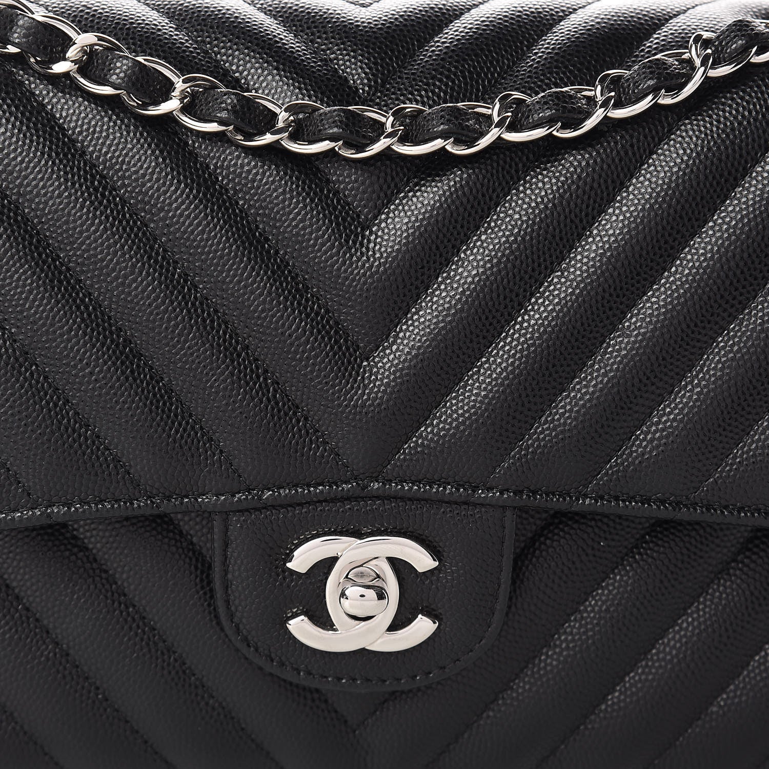 Chanel Caviar Chevron Quilted Medium Double Flap Black 8 of 11