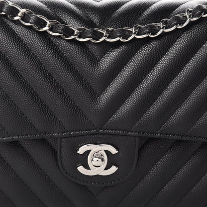 Chanel Caviar Chevron Quilted Medium Double Flap Black 8 of 11