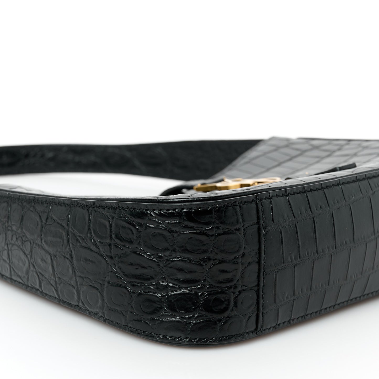 Calfskin Crocodile Embossed Le 5 A 7 Hobo Black