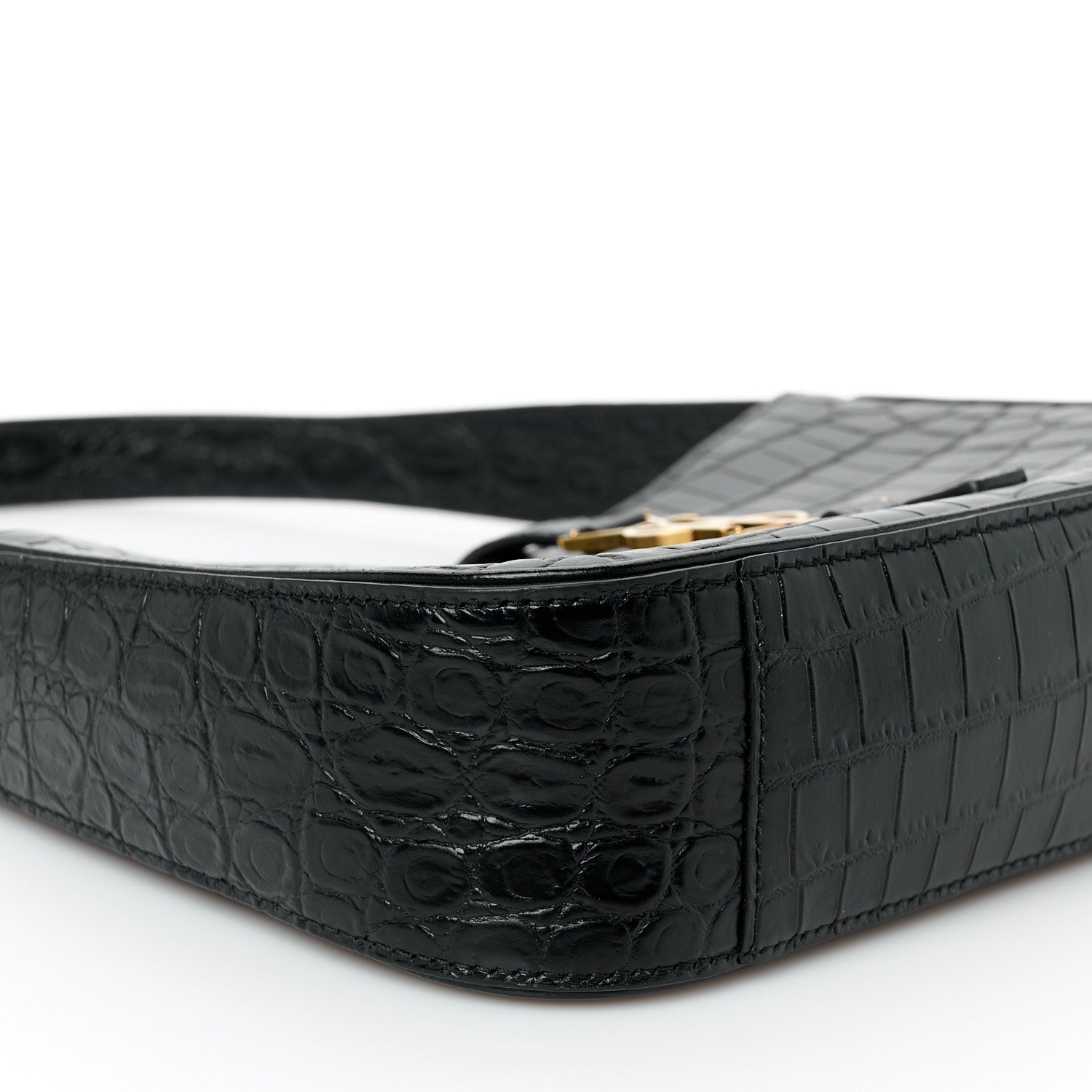 Saint Laurent Calfskin Crocodile Embossed Le 5 A 7 Hobo Black 9 of 11